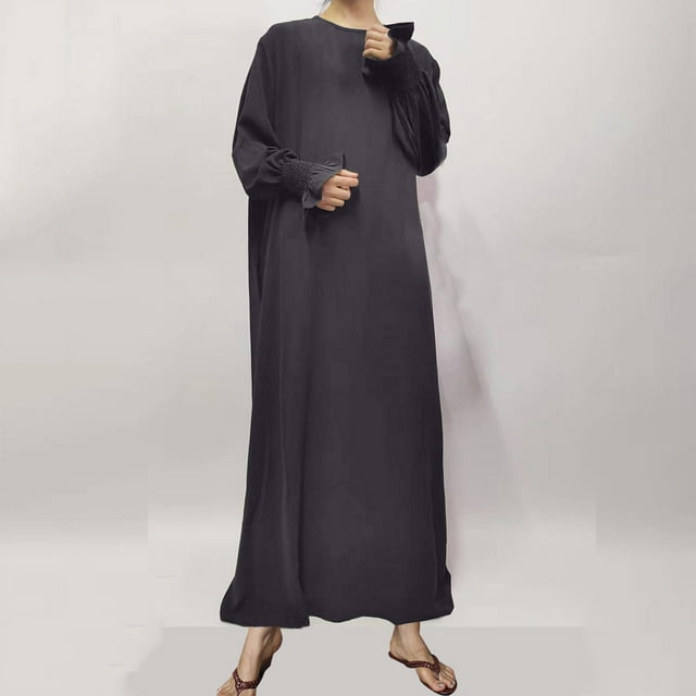 Gspmoly Robes pour Femmes, Jupe Longue Ajustée à Couleurs Contrastantes au Style Élégant avec Empiècement en Feuille d'Or, Robe Musulmane, Robe, Robes d'Été pour Femmes Offres du Jour