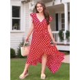 thumbnail image 3 of Womens Red Polka Dot V-Neck High-Low Maxi Dress, 3 of 5