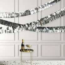 Efavormart 16FT Metallic Silver Foil Tassel Fringe Backdrop Banner, Tinsel Garland Decor