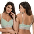 thumbnail image 4 of Curve Muse Plus Size Plunge Unlined Bralette with Floral Lace-2 Pack-YELLOW,SAGE-XL, 4 of 7