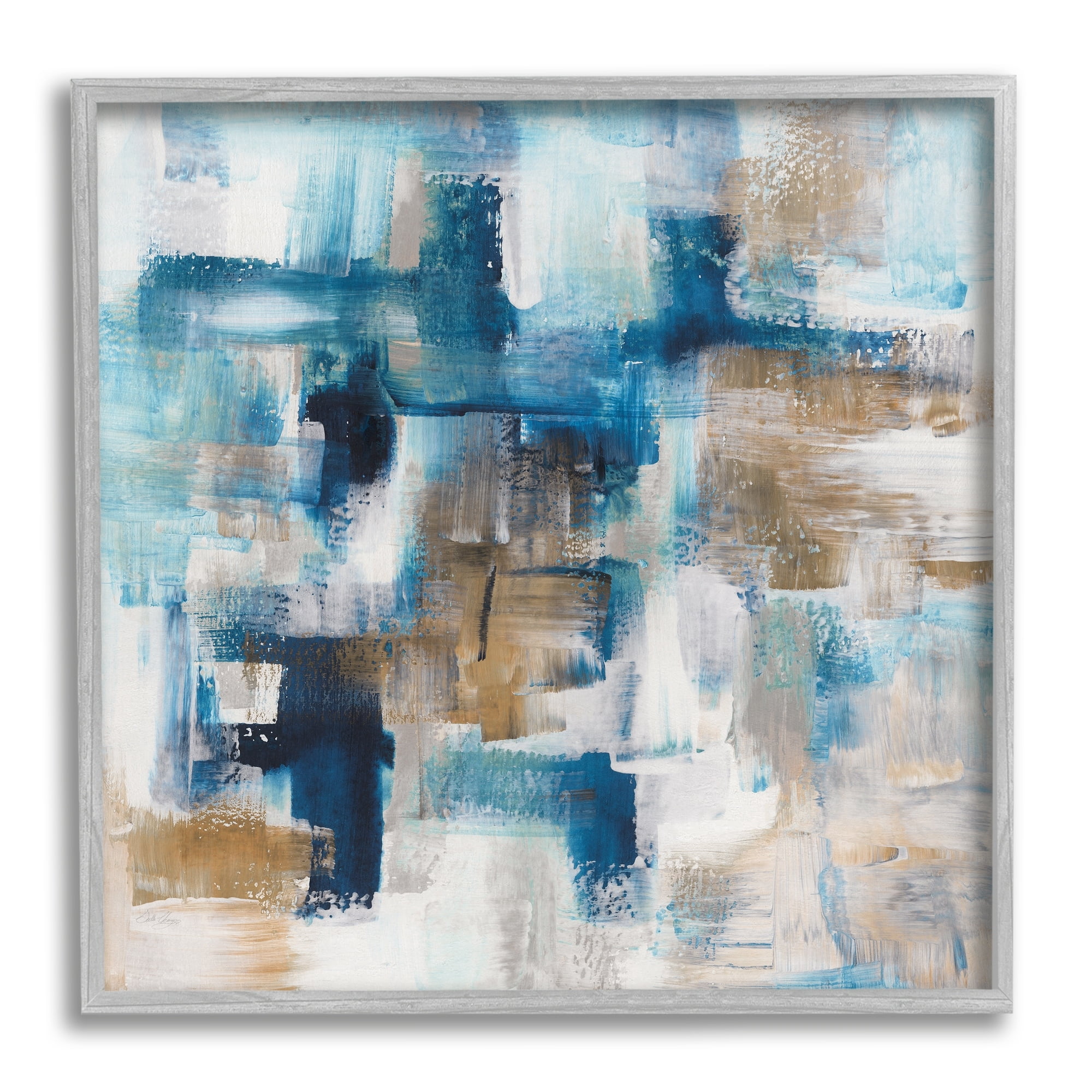 Stupell Industries Dynamic Blocked Blue Square Brushstrokes Modern Design Painting Gray Framed Art Print Wall Art, Design by Stella Chang