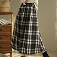 thumbnail image 5 of Ndbuld Stretchy Waist Bohemian Cotton Casual Half Skirt Women's Thick Woolen Elastic Waistband Plaid Skirt Retro A-line Skirt Gift for Girls,Black, 5 of 7