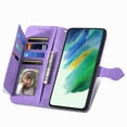 thumbnail image 2 of Nalacover Wallet Case for Samsung Galaxy S21 FE, Embossed Pattern Design Zipper Pocket Handbag Wrist Strap Premium PU Leather Flip Cover with Card Slots Holder Magnetic Clasp Kickstand Case,Purple, 2 of 11