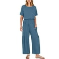 thumbnail image 2 of FRSASU Women'S New Summer Solid Color Casual Cotton Linen Jumpsuit with Pockets Short-Sleeved Wide-Legged Pants Jumpsuit Pants, 2 of 8