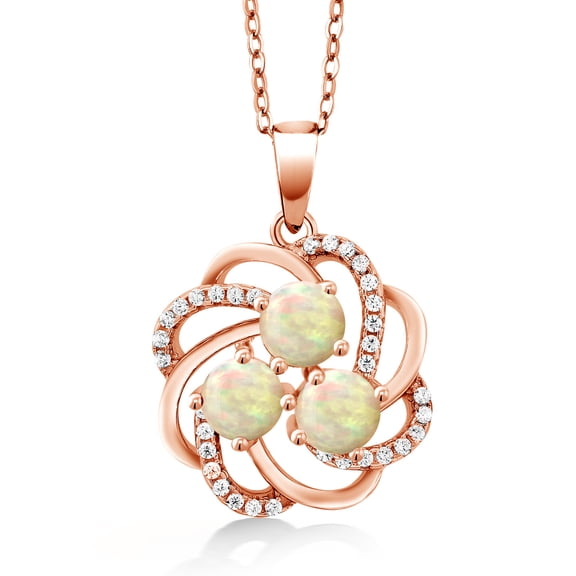 Gem Stone King 1.22 Ct Round Cabochon White Ethiopian Opal 18K Rose Gold Plated Silver Pendant