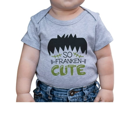 

7 ate 9 Apparel Kids Happy Halloween Shirts - Funny Franken Cute Shirt - Grey Onepiece 12-18 Months