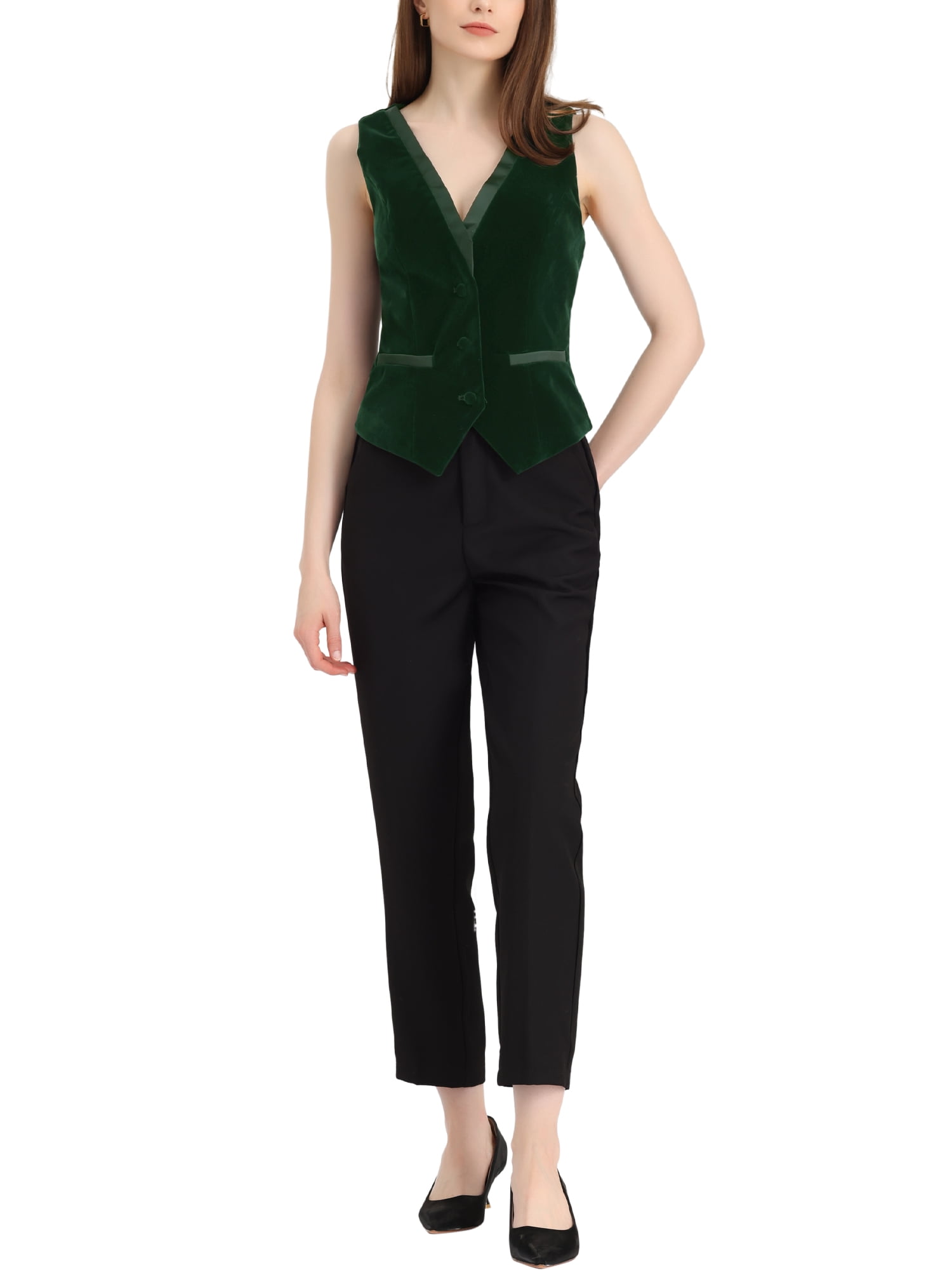 Unique Bargains Women's V Neck Sleeveless Retro Velvet Racerback Steampunk Vest