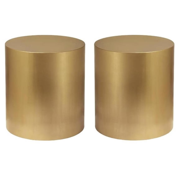 Home Square Round Brushed Gold Metal End Table - Set of 2