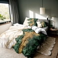 thumbnail image 3 of Orylavena Emerald Green and Gold Marble Microfiber Duvet Cover Set, Queen, 3-Piece, 3 of 8