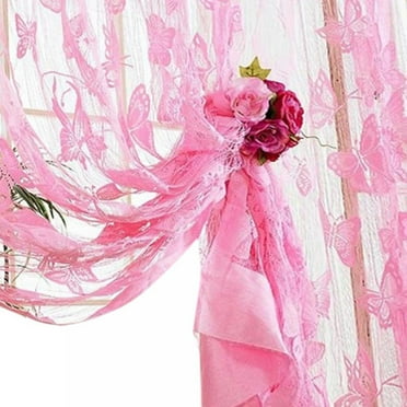 EXTRA 15% OFF Butterfly Curtain Sheer Ruffled Textured Bow Window Panel for Living, Dining Room, Bedroom, 79*37in, 1 Panel, Pink