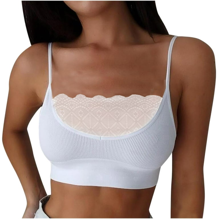 REORIAFEE Sports Bra for Women Comfort Bralette Bra Comfortable Sexy Lace  Without Steel Ring Inner Lining Strap Bra White L 
