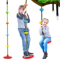 Qunler Tree Swing for Kids, 3-in-1 Climbing Rope with Platforms and Disc Seat Swing Set, Indoor Outdoor Swing for Outside Trees Treehouse, 1 Pc, Red
