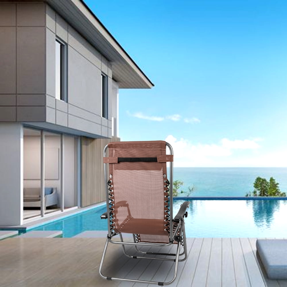 Kepooman 2Pcs Zero Gravity Chair Lounge Chair Table Set, Portable Folding Chairs for Sun Bath, Lawn & Patio Chair, Folding Beach Chair with Detachable Cup Holder, Brown