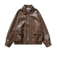 thumbnail image 2 of Chaquetas y abrigos casuales sin capucha de manga larga para mujer, cárdigan con cremallera a la moda, chaqueta de vuelo con cuello alto, abrigo de cuero, chaqueta, blusa de poliéster para mujer, 2 of 6