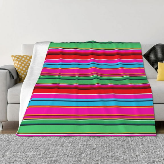 Fuzoiu Colorful Mexican Stripes Print Flannel Blanket,Throw Blanket,Flannel Home Decor,Fleece Bed Blankets,Cozy Soft Blanket for Bed, Sofa, Camping, and Travel-40"x30"
