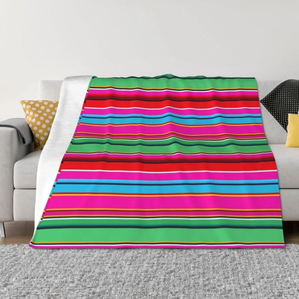 Balery Colorful Mexican Stripes Manta de Franela con Dibujo, Lujo Ultra Suave y Cálido, Antipelusa y Resistente a las Arrugas para Cama, Sofá, Camping -60"x50"