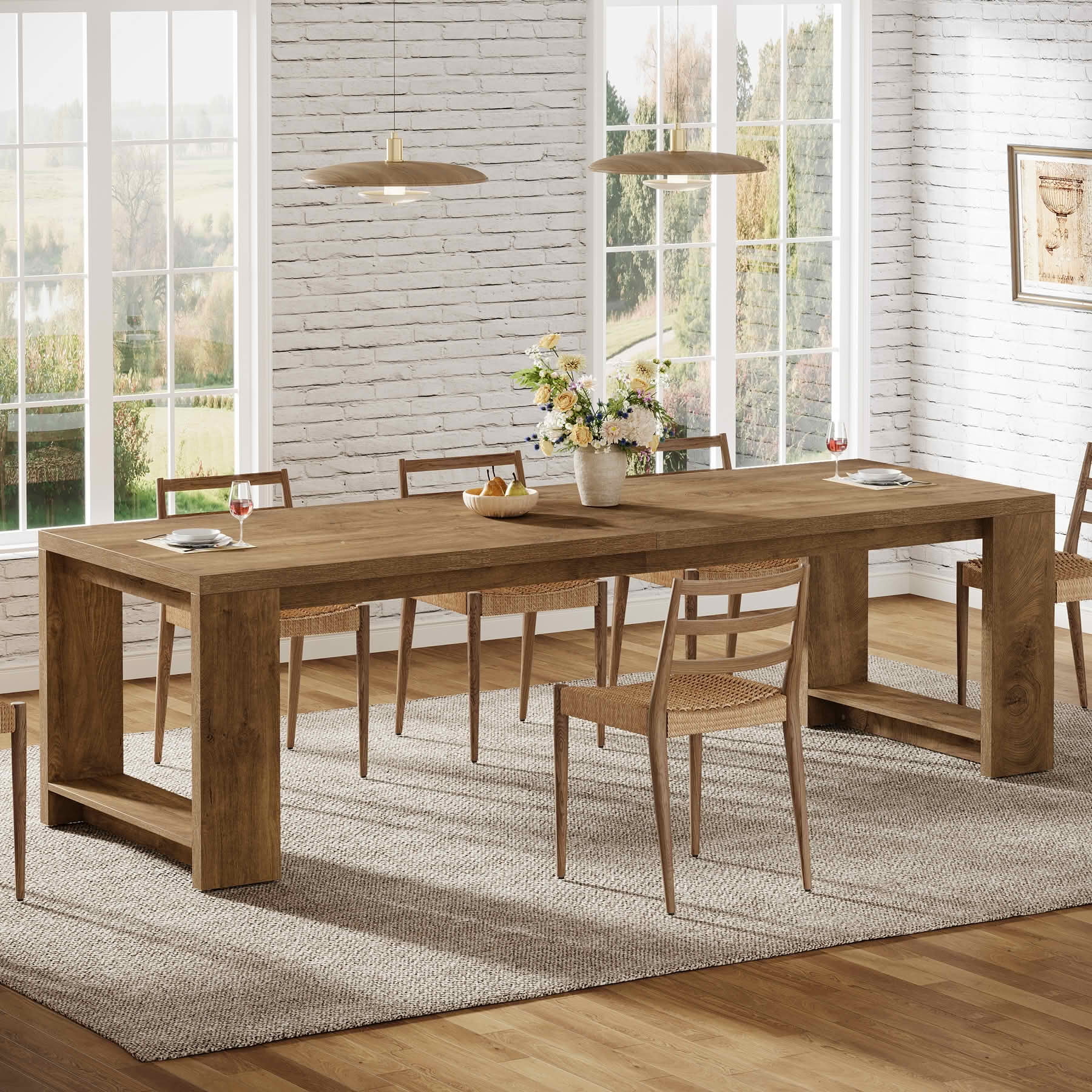 MAYEERTY 86 Inch Farmhouse Long Dining Table, Thick MDF Wood Table Seats 8-10 for Home Conference