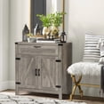 thumbnail image 6 of VINGLI Modern Farmhouse Accent Cabinet,Small Coffee Bar Cabinet,Barn Door Buffet Cabinet with Drawer,Grey, 6 of 7