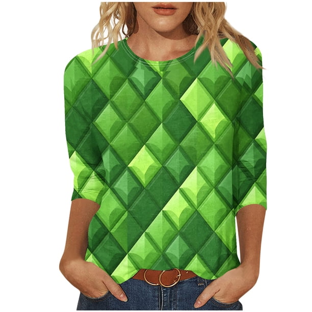 Camisetas Casuales de las Mujeres 3/4 Manga Cuello Redondo Impreso Blusa Imitación Estante Tela, Camiseta de Moda Superior para el Hogar Diario Y Desgaste Casual Todo el Año