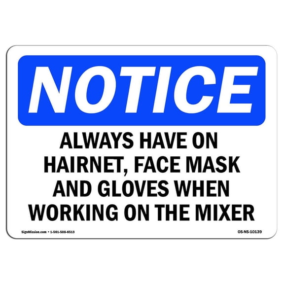 OSHA Notice Signs - Always Have On Hairnet Face Mask And Gloves | Decal | Protect Your Business Work Site Warehouse |  Made in the USA