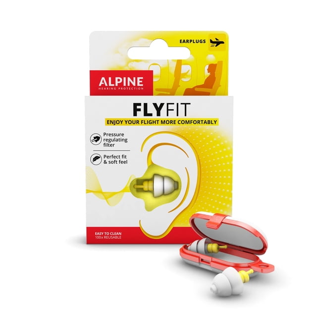 Alpine FlyFit - Earplugs for Pressure Relief & Preventing Ear Pain While Flying - Airplane Travel Essentials - Comfortable Reusabl