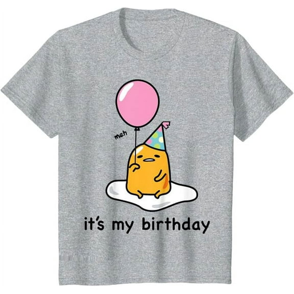 Sanrio Gudetama "It's My Birthday" Meh Youth T-Shirt for Boy Girl Kids Toddler, Sport Grey Color, Size YXS