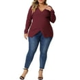 thumbnail image 2 of Unique Bargains Women's Plus Size Knitted Deep V Neck Wrap Criss Cross Cable Knit Sweater 1X Red, 2 of 6