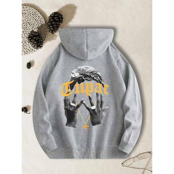 1pc Tupar Geometric-Patterned Casual Hoodie, 100% Polyester Knit Fabric with Slight Stretch, Regular Fit with Pocket Detail, Fashionable Sportswear Hooded Sweatshirt