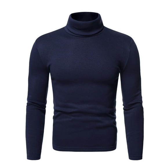 TIHLMK T-Shirts Blouse Men's Turtleneck Long Sleeve Solid Colour Stretch Slim Fit Bottoming Top Blouse Navy