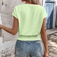 thumbnail image 6 of AnuYalue Eyelet Tops for Women Summer V Neck Short Sleeve Shirts Fashion Smocked Waist Crop Tops Casual Plain T Shirts, 6 of 6
