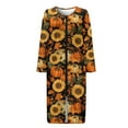 thumbnail image 4 of FKELYI Women Zip Up Robe Nightgowns Comfy House Coats Autumn Sunflower Pumpkin Leaf Print Full Length Sleepwear House Dress Long Sleeve Bathrobe with 2 Pockets, 3XL, 4 of 6