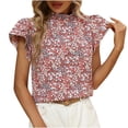 thumbnail image 6 of Wycnly Womens Shirts Beach Boho Ruffle Sleeve Vintage Tee Tops Summer Short Sleeve Round Neck Ladies Floral Print Tops and Blouses Red s, 6 of 7