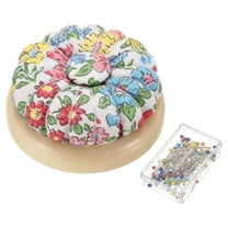 Uxcell Pin Cushions Sewing Cute Needle Holder with Magnetic Wooden Base with 50 Pieces Sewing Pins Floral White