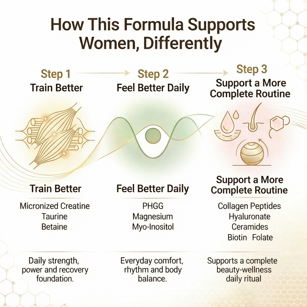 Lite Supply Creatina Monohidratada en Polvo para Mujeres 5g con Myo-Inositol, Colágeno, Ácido Hialurónico, Biotina y Folato - Soporte contra la hinchazón con PHGG - Fórmula de músculo magro, energía y belleza para mujeres 7