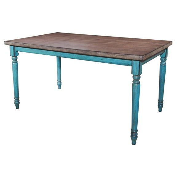 Powell Willow Dining Table, Distressed Brown and Teal Blue
