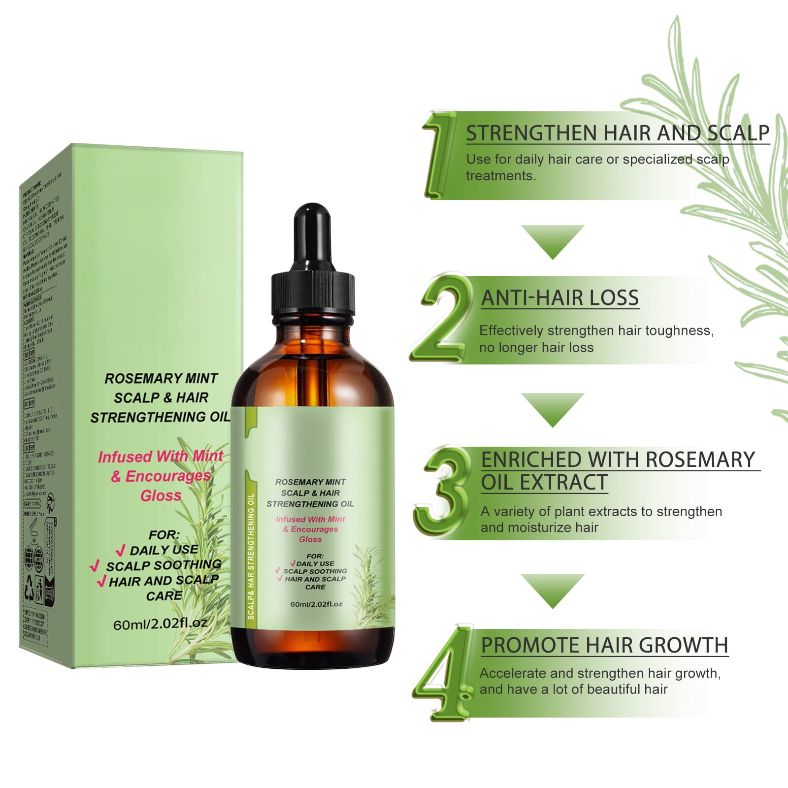Alvantor Rosemary Hair Oil for Dry, Damaged Hair - Frizz Control and Growth Treatment, 2.02 fl oz