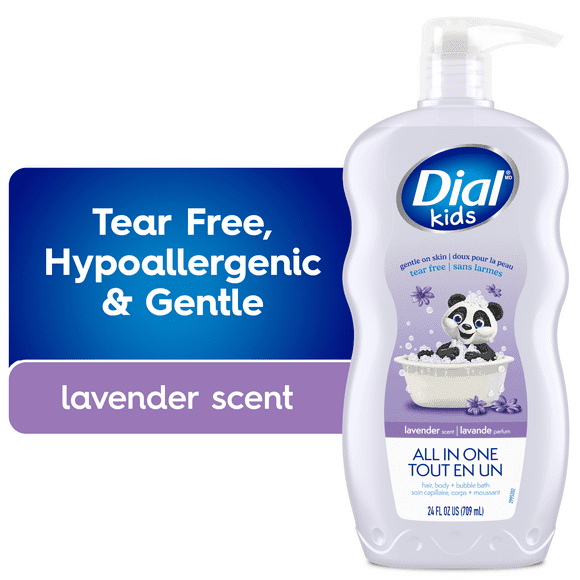Dial Kids All in One Hair, Body Wash and Bubble Bath, Lavender Scent, 709ml, Hypoallergenic, Tear Free, Pediatric Dermatologist Tested, Free from Silicones, Parabens, Phthalates, 1 bottle