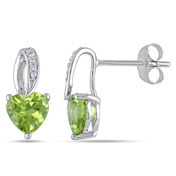 Everly Women's 1 5/8ct TGW Heart-Shaped Peridot and Diamond Accent 10k White Gold Earrings