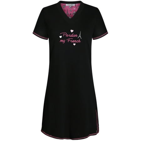 

SofiePJ Women s Embroidered Short Sleeve Pure Cotton Nightgown Black M