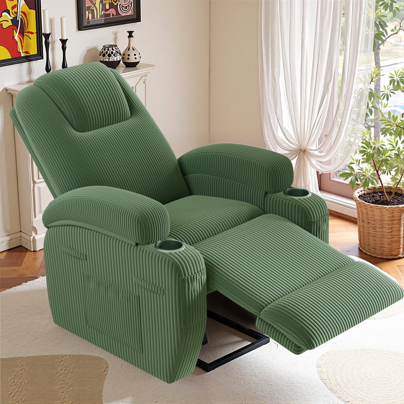 Lacoo Power Lift Recliner Chair with Massage Ergonomic Chair for Elderly with Infinite Position Side Pocket, Corduroy Green