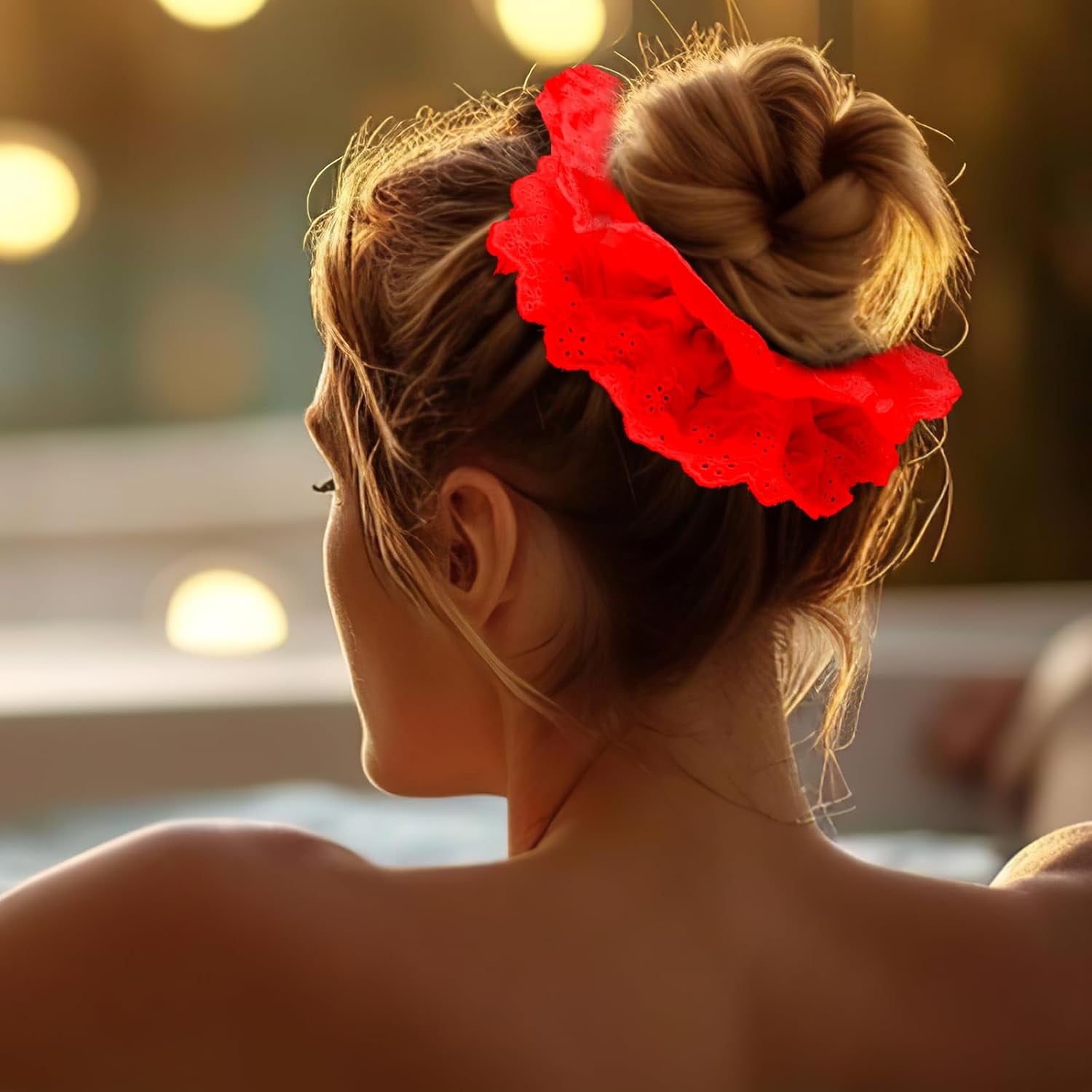 1 Pack Red Lace Scrunchies For Women Elegant Hair Ties Soft Hair Bands With Lace Detailing Hair Scrunchies Ponytail Holder Accessories With Extra Volume Stylish Updos (Red)