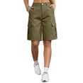 thumbnail image 2 of Bermuda Cargo Denim Shorts for Women Knee Length 6 Pockets Elastic Waist Long Jorts for Summer Casual Army Green M, 2 of 7