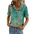 thumbnail image 2 of Dwralegc Womens Short Sleeve Tunic Blouse Button Down V Neck Shirt Dressy Business Casual Tops Work Summer Spring Solid Color Short Sleeve Clothes Green S, 2 of 5