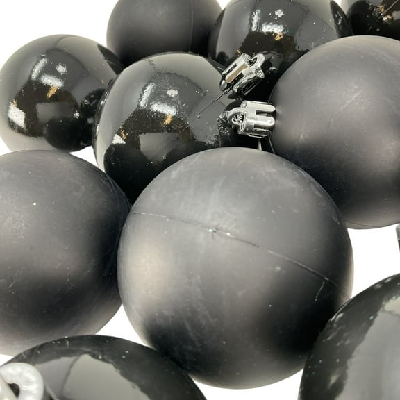 2 Inch Shiny & Matte Black Shatterproof Plastic Christmas Ball Ornament 12 Piece