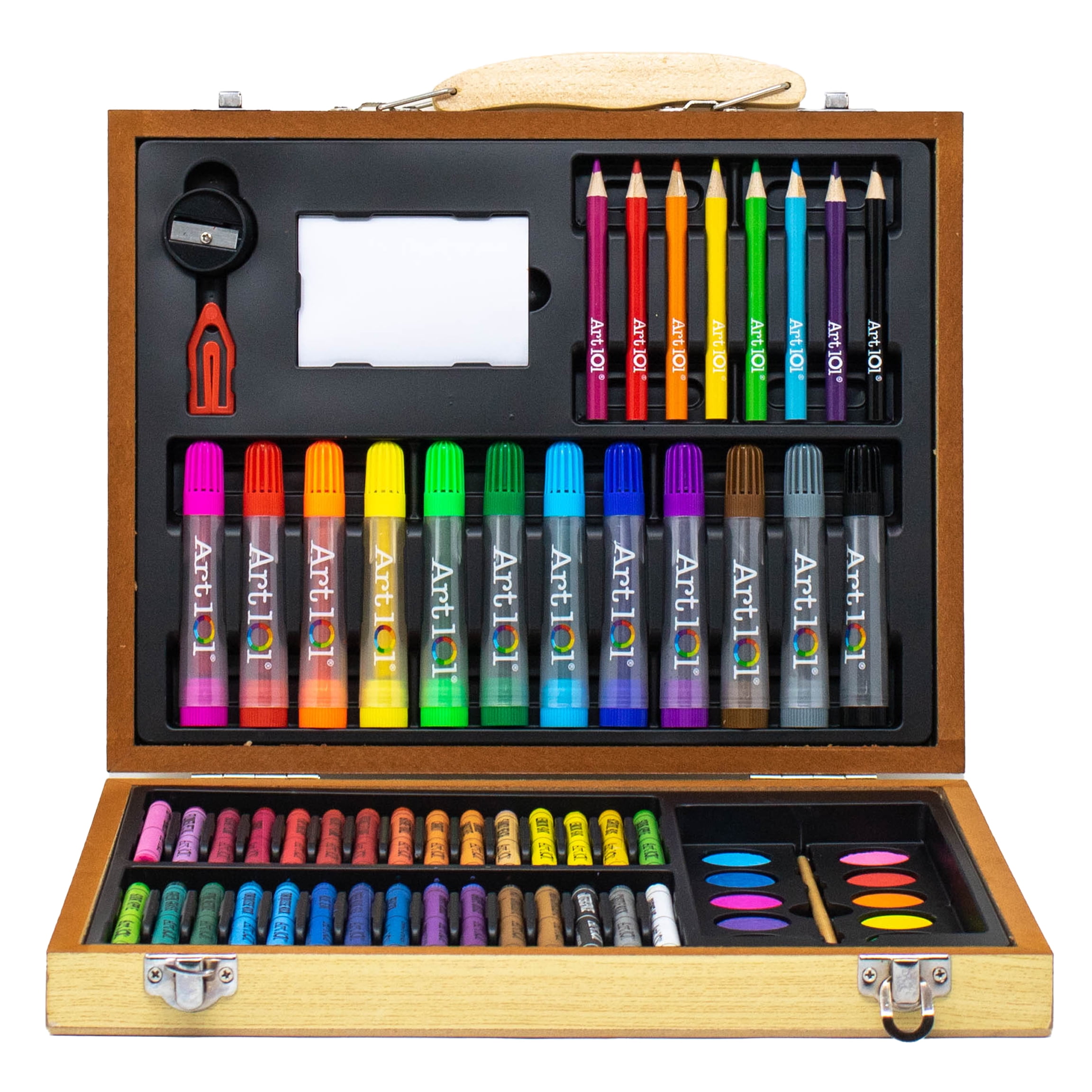 Art 101 58 piece Mutlifunctional Art Set in Colorable Wood Case for  Children to Adults 