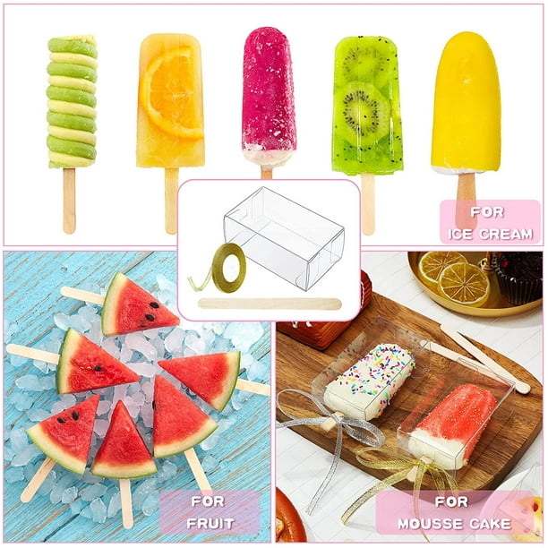 Clear Popsicle Box Cakesicle Boxes, Pet Clear Ice Cream Boxes, 3.7 x 2.2 x 1.5 inch Transparent Treat Candy Boxes Pastry Containers for Weddings