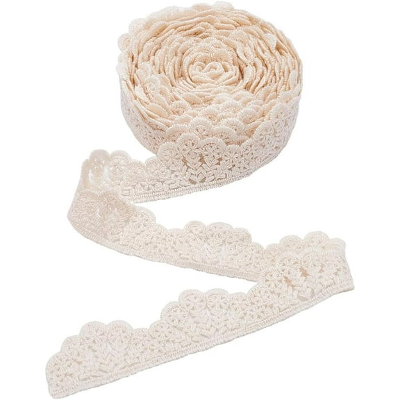 5 Yards Narrow Beige Lace Ribbon 1.3inch Wide Cotton Hollow Flower Lace Trim Embroidery Flower Lace Trim Sewing Vintage Lace Accessories for Crafts Gift Wedding Decoration