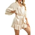 thumbnail image 6 of Women's Satin Robes 3/4 Sleeve Ruffle Hem Kimono Robe Silk Bridesmaid Robe Lingerie Sleepwear, 6 of 9