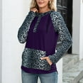 thumbnail image 3 of Two Tone Drawstring Kangaroo Pocket Leopard Print Hoodie for Women, 3 of 3