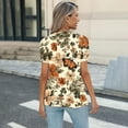 thumbnail image 6 of Women's Blouses Top Cute Printed Summer T-Shirts Casual Chest Pleated Tunic Top Round Neck Puff Sleeves Blouses Loose Outdoor Beach Vacation Pullover Tops, 6 of 6